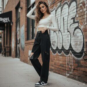 J.ING Anarosa Black Distressed Jeans